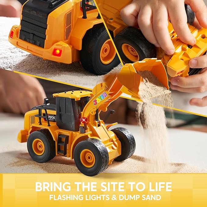 JOYIN Remote Control Construction Toys, 2.4Ghz RC Play Truck with Light, Front Loader Toys for Boys 3-5 4-7 8-12 Year Old Kids, Christmas Birthday Gift