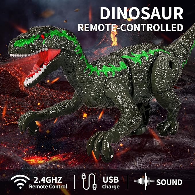 Remote Controlled Dinosaur Toy for Kids 4-7 Years, Electrical Stunt Lifelike Walking Dinosaur with Light and Sound, Rechargeable Dinosaur Robot Birthday Gifts for Boys 3+