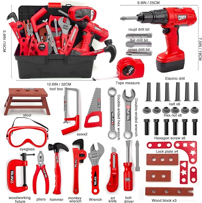 Kids Tool Set – 48 Piece Toddler Tool Set with Electronic Toy Drill& Tool Box,Pretend Play Toys for Kids,Construction Kits Toys for Kids Ages 3 4 5 Years Old, Toddler Boy