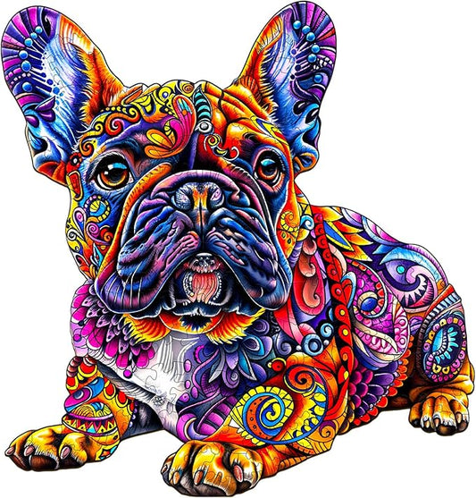 Wooden Puzzles for Adults, Jigsaw Puzzles for Adults Kids, French Bulldog Wooden Puzzle Unique Shaped Wood Puzzles Adult, Birthday Gifts for Friends Family Game (13.4 * 12.8in 250pcs)