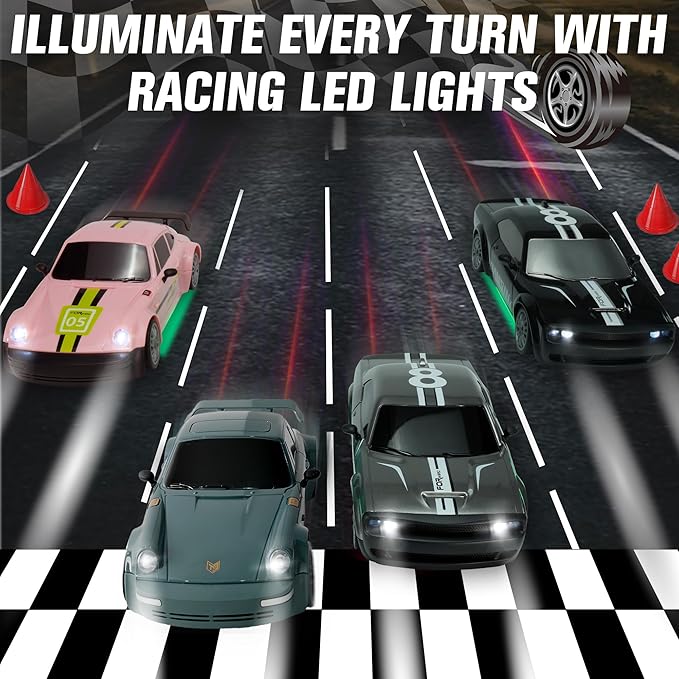 SANCO 1:20 RC Drift Car - 2.4G Drifting Car with Dual Tire System & LED Lights, 20+KM/H, 50-Minute Playtime, Racing Toy Remote Control for Adults Boys Girls 2pcs Rechargeable Batteries （Black）