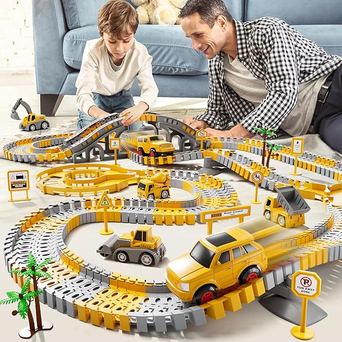 iHaHa Toddler Boy Toys 236 PCS Race Tracks Toys Gifts for 3 4 5 Year Old Boys Kids, 6 PCS Construction Car Toys Gifts for 2 3 4 5 Year Old Boys, Christmas Birthday Gifts Toys for 3 4 5 Year Old Boys