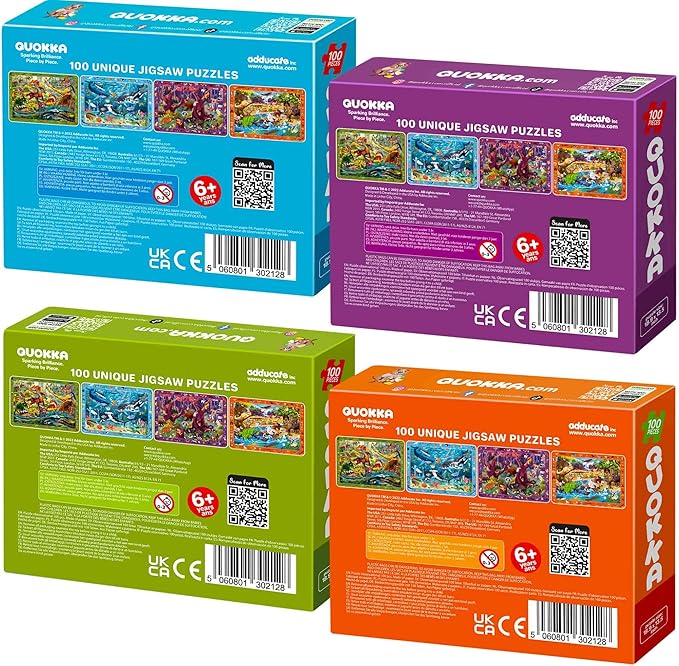 QUOKKA Floor Puzzles for Kids Ages 6-8 - Kids Puzzles Ages 8-10 - 4 Set 100 Piece Search and Find Animal Jigsaw Puzzle for Childrens 4-6 - Learning Educational Toys for 3 Year Old Boys and Girls