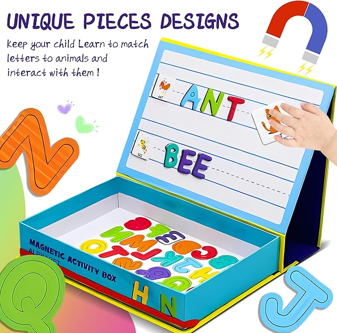 Magnetic Puzzles for Kids Ages 4-8 - 76 PC Educational Alphabet & Animal Magnetic Book, Dress-Up Toddler Learning Activities, Travel-Friendly STEM Toy, Fun Jigsaw Fridge Magnets for Toddlers 1-3 3-12