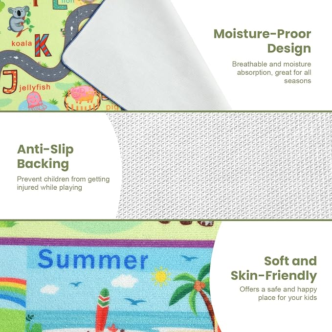 Terrug Kids Rug for Playroom & Classroom, Washable Nursery Carpet, Non-Slip Play Mat, Learning ABC, Numbers, Animals, Colors, Seasons, 4x6 Feet