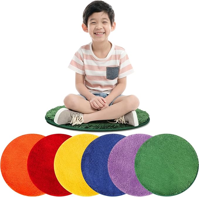 Funtery 6 Pieces Colorful Carpet Circle Seats 18 Inches Round Kids Classroom Floor Mat Soft Classroom Rugs Educational Cushions for Kids School Learning Area, Home Bedroom Play Areas Rugs