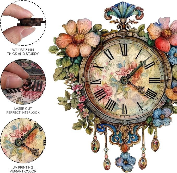 Wooden Puzzle for Adults, Wall Clock Jigsaw Puzzles 200 Piece, Unique Shapes Family Reunion Puzzle for Adults and Kids, Beautiful Package, Best Gift for Family Friends Medium 11.2 * 15.21in