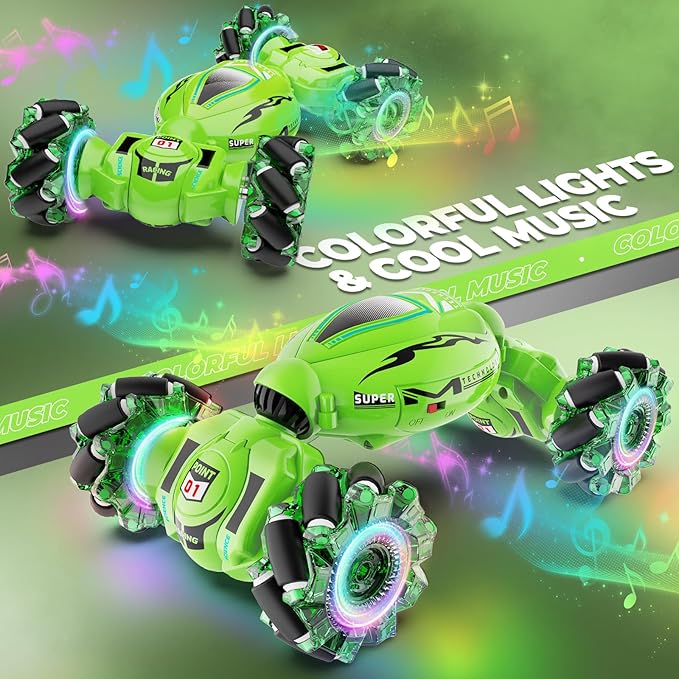 Dysaim Gesture RC Car, Gesture Sensing RC Stunt Car Toys for Kids 6-12 yr, 2.4GHz 4WD Hand Remote Control with Lights Music, Off-Road 360° Rotation Drift for Birthday Toy Gifts