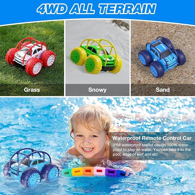 MaxTronic Amphibious Remote Control Car,Rechargeable RC Cars Toy 360° Flips Rotation Stunt Crawler 15KM/H 4WD All Terrain Outdoor Indoor Toy for Kids Boys Girls 3-12