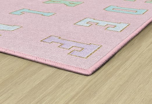 Flagship Carpets Schoolgirl Style Pink Pastel Alphabet Criss-Cross Applesauce Educational Area Rug for Kids Room Seating Décor, Children's Classroom, Play Carpet for Teaching and Playroom, 5' x 7'6"