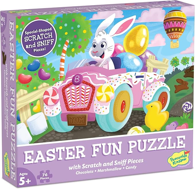 Peaceable Kingdom Easter Bunny Scratch and Sniff Puzzle with Easter Candy Scented Pieces - 76 Piece Jigsaw Puzzle Easter Gift for 5 Year Olds and up