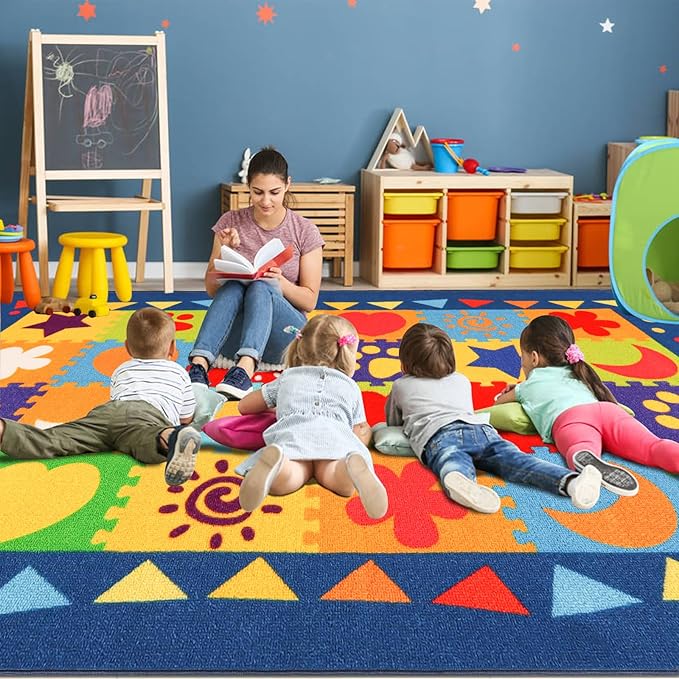 Classroom Rugs, Preschool Rugs for Classroom Elementary, School Learning Seat Area Rug, Non-Slip Educational Classroom Carpet, Washable Kids Rugs for Playroom Nursery (Style 1, 13'x 7'5")