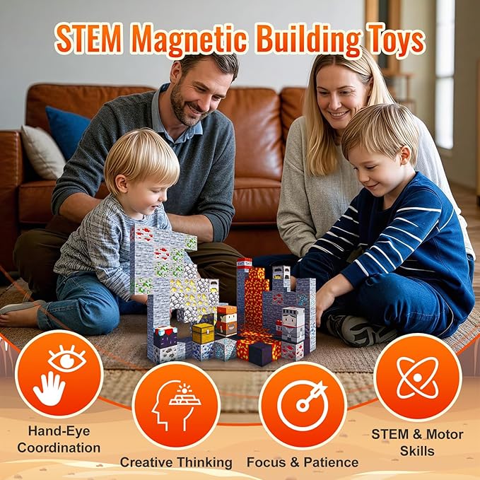 Magnetic Blocks-110pcs Build Mine Magic Magnet 3D Craft World Set,Magnetic Blocks Le Building go Toys for Kids,STEM Sensory Toys for Toddlers Birthday Gifts,Constructions Toys for Boys & Girls Age 3+