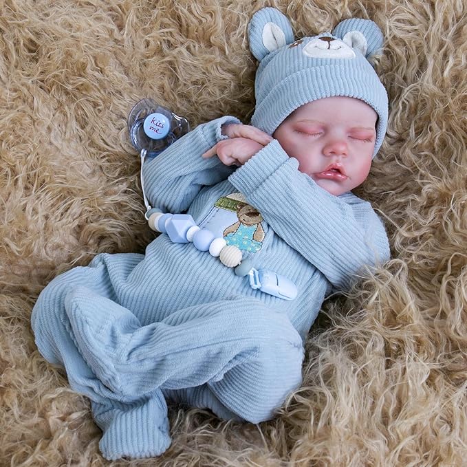 Aori Reborn Baby Dolls Boy - 18 Inch Realistic Sleeping Newborn Doll Soft Cloth Body Handmade Lifelike Baby Doll with Outfit Set - Weighted Baby Boy for Role Play, Gift for Kids 3+