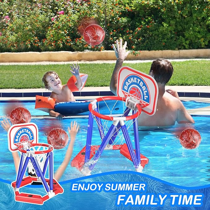 Swimming Basketball Hoop For Pool - Above Ground Floating Hoops with Backboard And 4 Balls,Summer Water Outdoor Indoor Games Set For Kids,Cool Family Play Fun Gifts Toy For Boys Girls Adults (Blue)