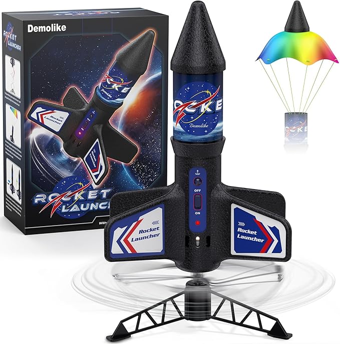 Rocket Launcher for Kids Automatic Launch 200 Feet Air Rocket Toy for Boy 10 Years Old Air Rocket with Safety Parachute and LED Outdoor Rocket Kits Toys Gifts for Kids Age 5 6 7 8 9 10 11 12