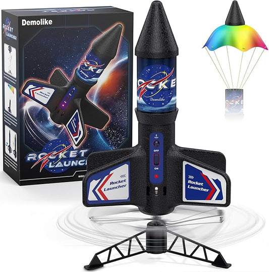 Rocket Launcher for Kids Automatic Launch 200 Feet Air Rocket Toy for Boy 10 Years Old Air Rocket with Safety Parachute and LED Outdoor Rocket Kits Toys Gifts for Kids Age 5 6 7 8 9 10 11 12