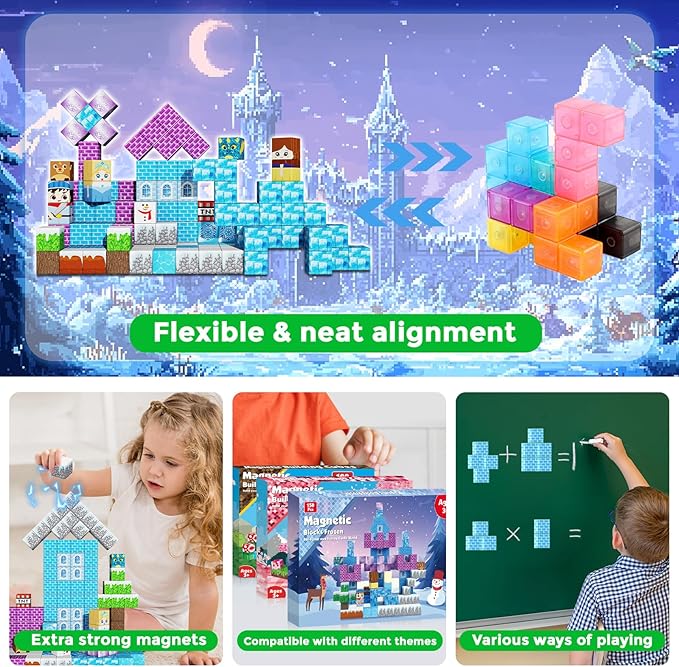 Magnetic Blocks - 150PCS Magnetic Blocks Build Ice Castle - Magnetics Toys for Montessori Toddler Christmas Birthday Gifts - STEM Sensory Toys for 3 4 5 6 7 8 9 10 Year Old Girls