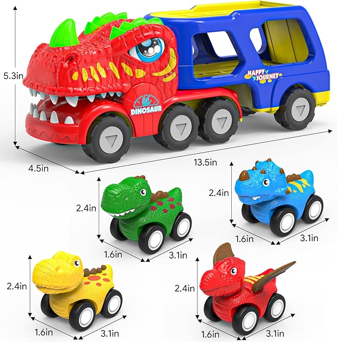 Toddler Car Toys for 1 2 3 4 5 Year Old Boy, 5-in-1 Dinosaur Vehicle Trucks Toys for Toddlers 1-3 with Sounds & Lights Toys for Boys 4-6 Boy Toys Age 2-6 Dinosaur Toys for Kids 3-5