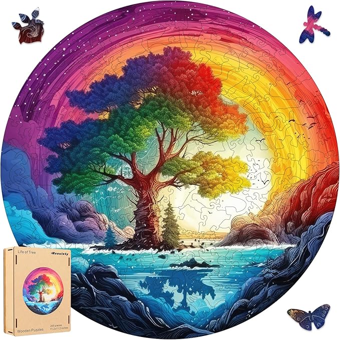 Wooden Puzzle for Adults, Life of Tree Puzzles, Rainbow Puzzle 200 Piece Jigsaw Puzzles Home Decor, Natural Puzzle Unique Shape Adult Puzzles, Irregular Puzzle Creative Gift for Adults(11.2 * 11.2 in)