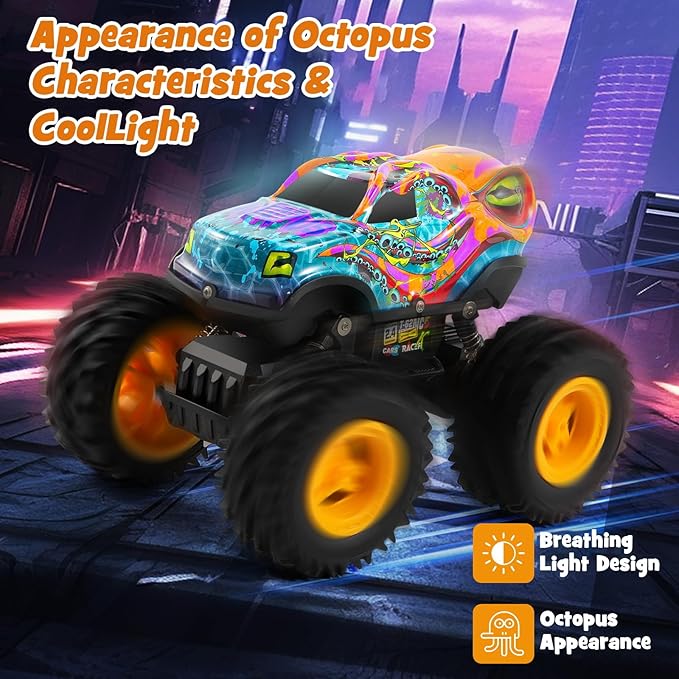 Remote Control Monster Truck Toys with Led Light Monster Truck Remote Control Car Rechargeable RC Monster Truck All Terrain for RC Truck Monster Trucks for Boys, Monster Truck Toys for Kids