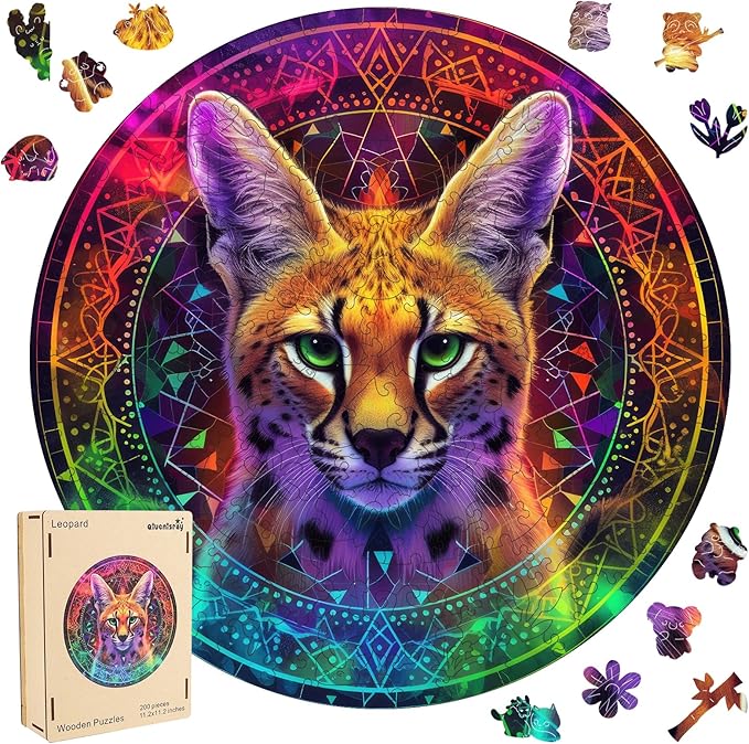 Wooden Jigsaw Puzzles-Leopard, 200pcs,11.3x11.3in,Medium，Wooden Puzzles for Adults,Unique Shape Animal Adult Puzzles,Irregular Wood Puzzles Best Gift for Adults and Kids Family Game