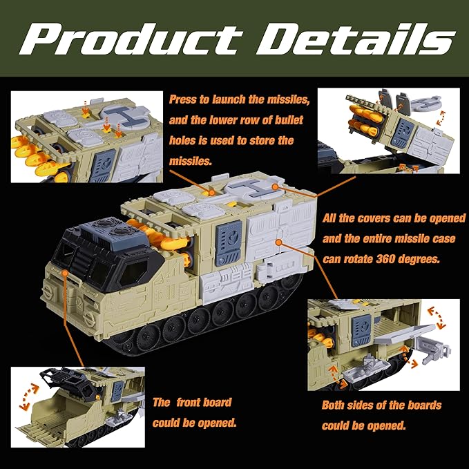 Military Tank Toy Sets with Launchable Missiles, Army Toys with 9 Vehicles, Helicopter Trucks Army Men Action Figures, Birthday Gift for Boys Age 4-7