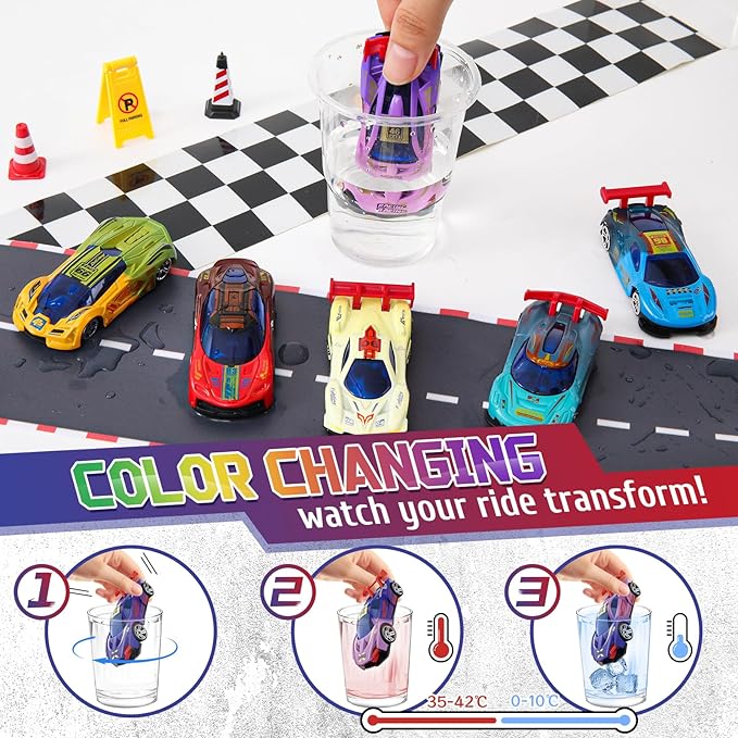 Color Changing Cars Toys Bath Toys for Ages 5-7 Pool Toys Water Toys Outdoor Toys for Kids Ages 4-8 Boys Gifts Cars Themed Party Favors Goodie Bag Stuffers Funny Gifts for Kids Sensory Die-Cast Toys