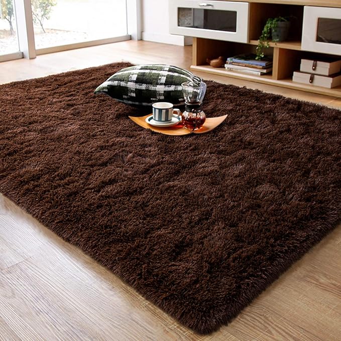Ompaa Fluffy Area Rugs, Super Soft Shaggy Rug Fuzzy Long Fur Carpets for Bedroom Living Room Decor, 5 x 8 Feet Brown