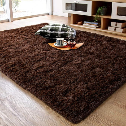 Ompaa Fluffy Area Rugs, Super Soft Shaggy Rug Fuzzy Long Fur Carpets for Bedroom Living Room Decor, 5 x 8 Feet Brown