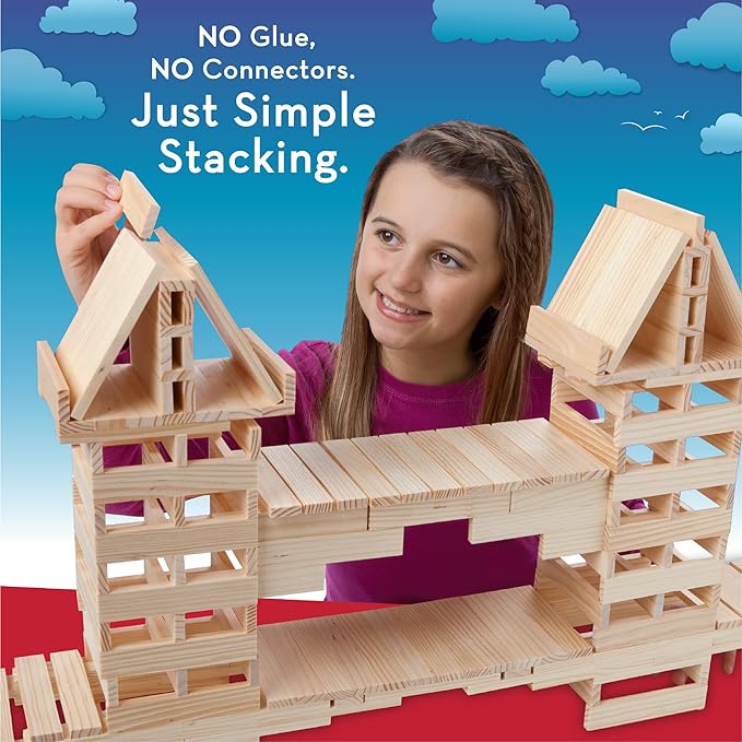 KEVA Structures 200 Wood Building Planks Set - Building Toy Includes 200 Wooden Blocks and Idea Book - Ages 5 and Up