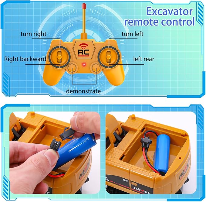 Remote Control Excavator and Dump Truck Toy Set - RC Construction Vehicles Toy with Barricades, Road Signs, Simulated Rocks, Lights and Sounds, Present for Toddlers 3-12 Year Boys Girls