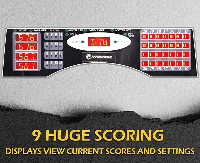 WIN.MAX Electronic Dart Board Cabinet Set, LED Electric Digital Soft Tip Dart Boards for Adults with Cabinet, up to 16 Players, 38 Games and 211 Variations with 12 Soft Tip Dartboard Set