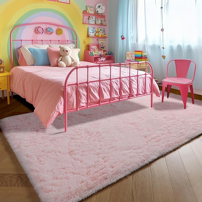 Amdrebio Pink Rugs for Girls Bedroom, 9x12 Large Fluffy Area Rugs for Living Room Decor, Big Furry Shag Carpet for Teens Room, Soft Cute Rug for Baby Kids Room, Huge Plush Fuzzy Rug for Playroom