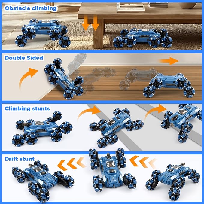 Cool 8 Wheel Gesture Control RC Stunt Car , Birthday Toys Gifts for 6 7 8-12 13 14 Year Old Boys , 2.4Ghz Hand controlled Remote Control Transform Drift Cars , Double Sided Climbing with Music & Spray