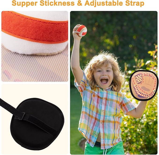 Toss and Catch Ball Set Toddler Baseball Training Glove, Pool Beach Toys for Kids Soft Sticky Balls, Yard Backyard Outside Outdoor Games for 3+ Years Old Boys Girls Birthday Gifts