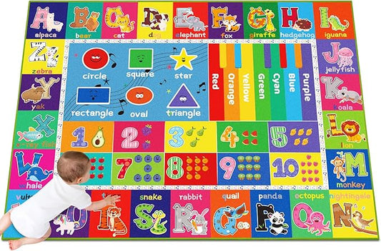 ABC Carpet, Kids Rugs for Playroom, Educational Play Mat for Kids, Preschool Rugs with ABC, Numbers, Animals Learning Rugs for Bedroom Playroom Classroom Baby Toddler Children (Blue, 59X39.4 INCH)