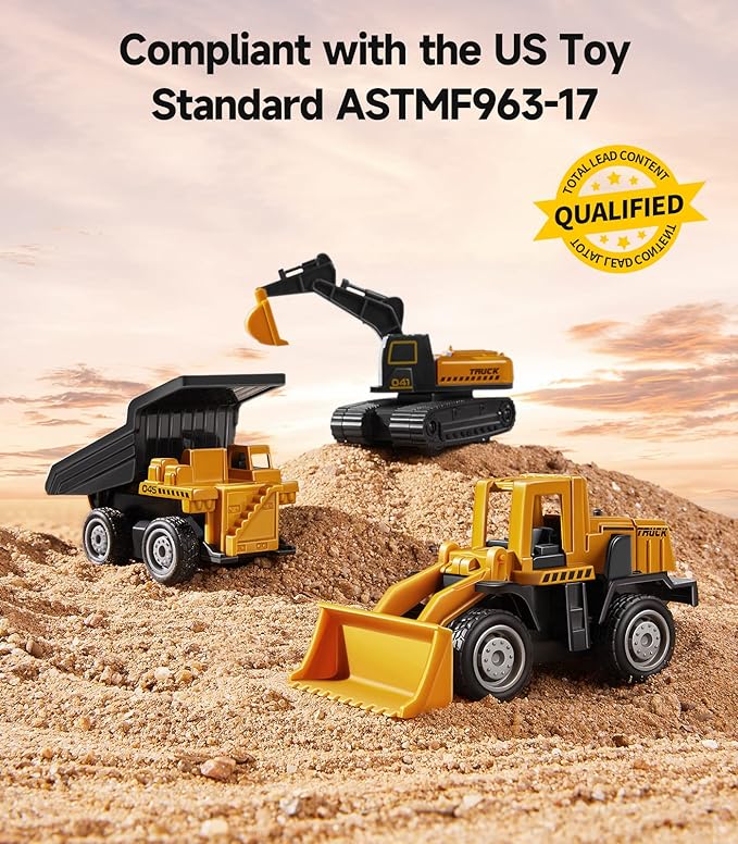 Geyiie Alloy Small Construction Cars Vehicles, Die Cast Mini Construction Truck Toys, Heavy Duty Bulldozers Excavator Cement Dump Toys Outdoor Easter Gifts for Kids Toddler