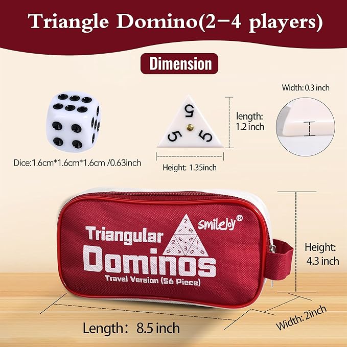 Smilejoy Triangle Domino,Triangular Domino Tiles with Brass Spinners Tabletop Game for Kids Ages 7 and Up, 56 Tiles, Classical Board Game, mathing Skill Trainning (2-4 Players)