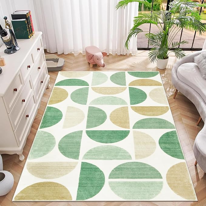 Lahome Boho 5x7 Area Rugs, Ultra-Thin Living Room Rugs Soft Washable Rug, Modern Soft Area Rug for Bedroom Non Shedding Nursery Rugs for Classroom Kids Dining Room Office (5x7ft,Green)