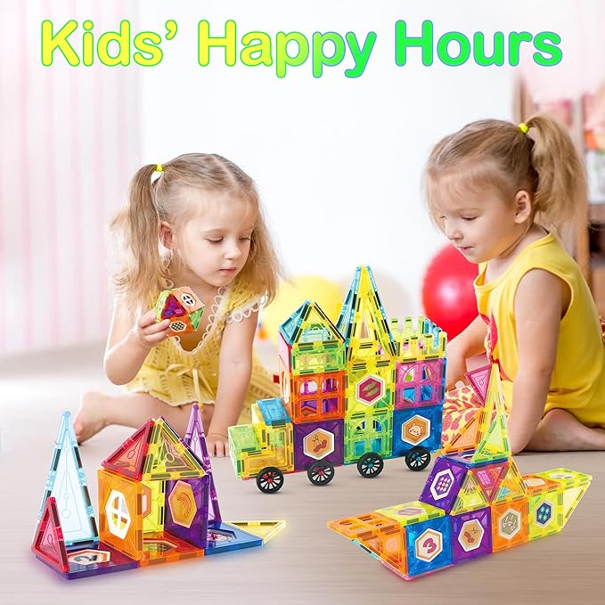 Contixo ST4 Magnetic Tiles - 112 PCs 3D Building Blocks STEM Construction Creativity, Imagination, Recreational, Educational Building Toys for Kids Children Toddler Ages 4-8, Boys and Girls Age 3-5