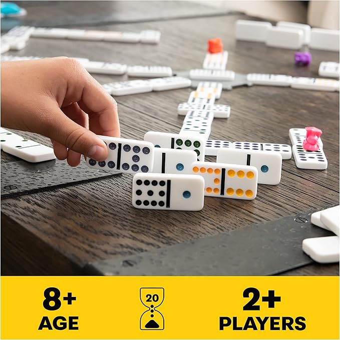 Spin Master Games Legacy Deluxe Mexican Train Dominoes, Classic Original Board Game Set Double-12 Dominoes with Sturdy Wood Case, for Kids and Adults Aged 8 and up