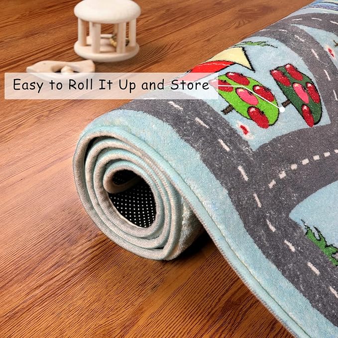 LIVEBOX Kids Rug 3'x5' Car Rug Play Mat for Playing Cars Toys, City Life Playroom Rug Educational Carpet for Children Boy Girl,Road Traffic Nursery Rug for Kids Room Play Area