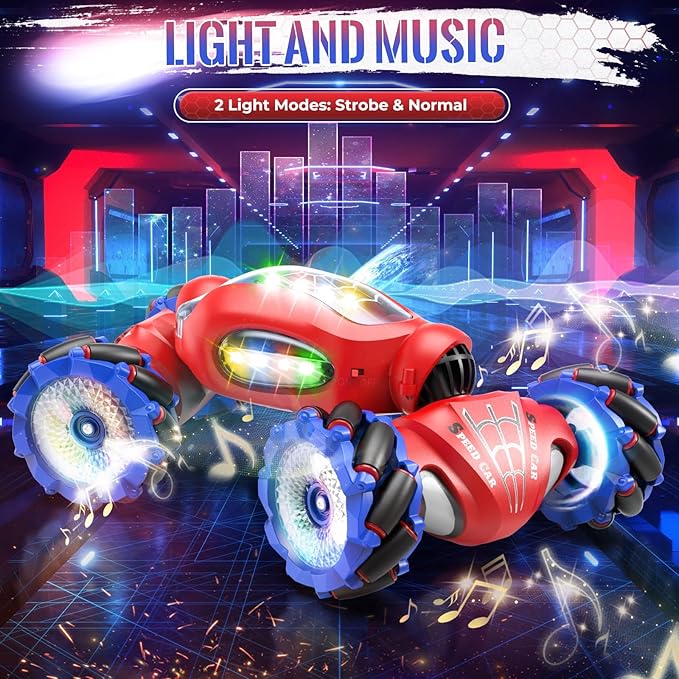 Spider Remote Control Car Toys for 6-12 Boys Girls, Birthday Gifts for Kids, 2.4Ghz 4WD Gesture Sensing RC Stunt Car with Light & Music & Spray, Double-Sided 360° Rotating Hand Control