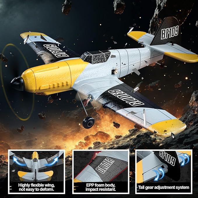 RC Plane, 3 Channel Remote Control Airplane, 6-axis Gyro Stabilizer BF-109 RTF RC Airplane with 2 Batteries, Easy to Fly for Beginners Adults and Kids
