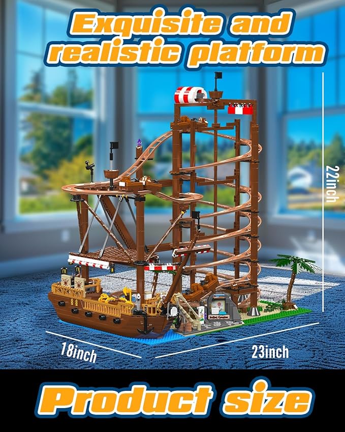 Sosuy Roller-Coaster Building Set, Electric Motorized Track Ship, Amusement Park Toy for Boy Girl Teen, Easter Birthday Gifts for Adult Kid Ages 6 7 8 9+, City Construction Theme Collection 2174pcs