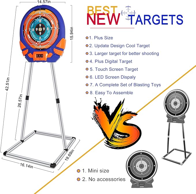 Shooting Target for Nerf w/Toy Guns and Foam Darts, Upgrade Digital Shooting Game with Touch Screen Practice Target, Electronic Scoring Targets for Nerf Gun for Kids Aged 5 -13 Boys, Girls