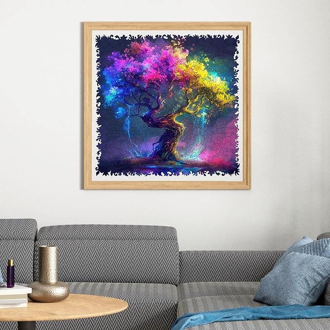 Tree of Life Wooden Jigsaw Puzzles, 500 Pieces Wooden Puzzle for Adults, Unique Shapes Family Reunion Puzzle for Adults and Kids, Beautiful Package, Best Gift for Family Friends Royal 15.9x15.6in