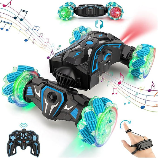Gesture Sensing RC Stunt Car, Remote Control Car Toys for Boys 6-8-12, 360° Rotating 4WD Twist Cars with Light Music & Spray, Birthday Gift for Kids Age 6 7 8 9 10 11 12, 2.4Ghz Hand Controlled Toy