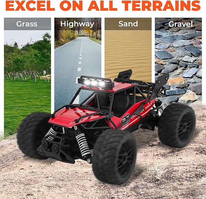 RC Cars 1:14 Scale Remote Control Car, High-Speed 25Km/h All-Terrain Electric Toys, 2WD Off-road Vehicles, With Two Rechargeable Batteries, Suitable For Boys and Girls Children Adult Use（Red）